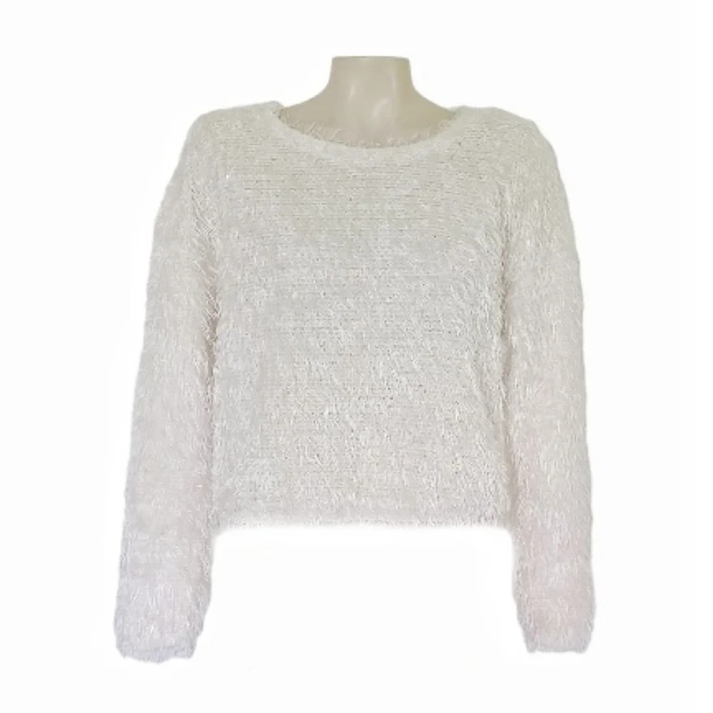 Exhilaration Ivory Eyelash Cropped Sweater
